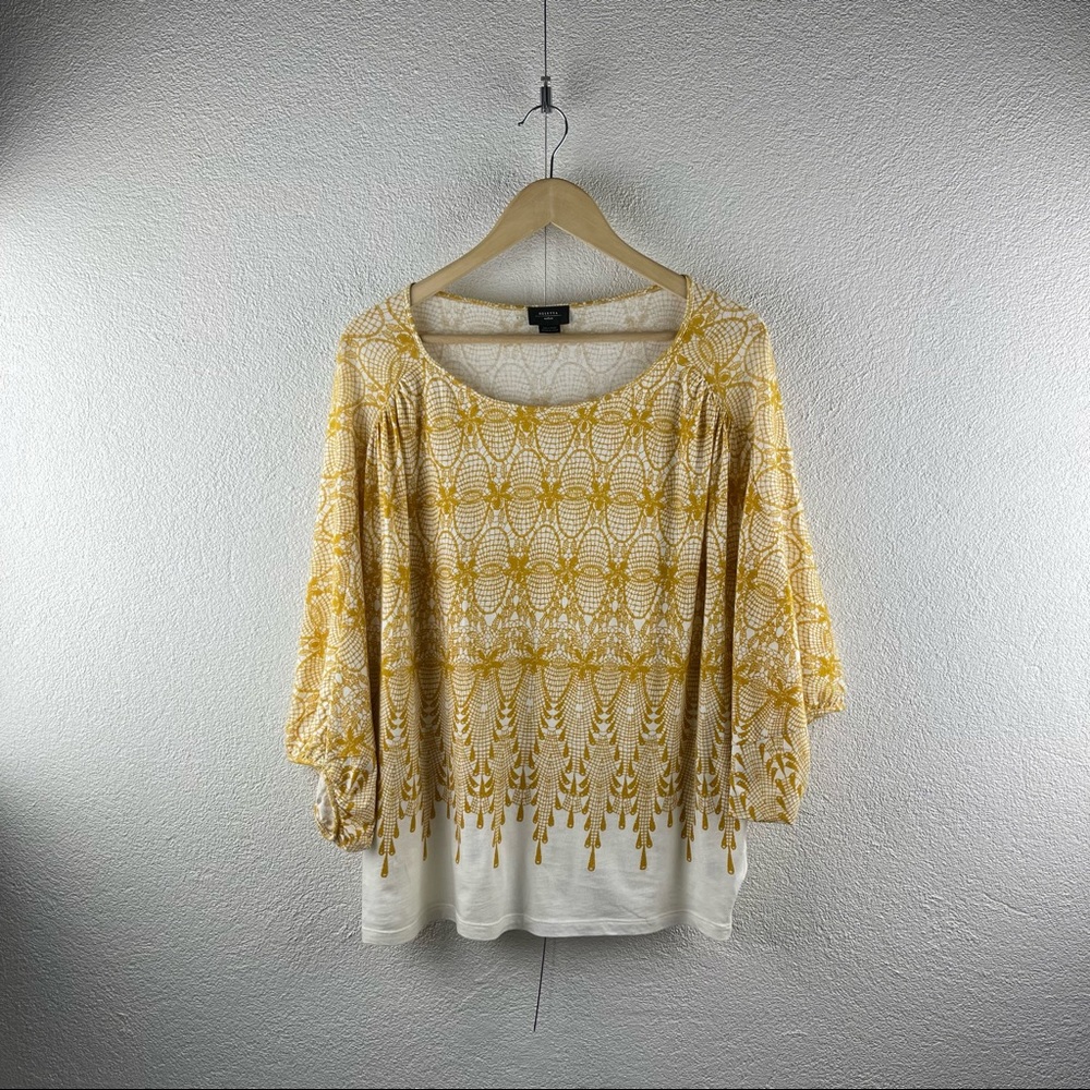 Anthropologie l M Deletta Graphic Lace Printed Bohemian Oversized Dolman Blouse